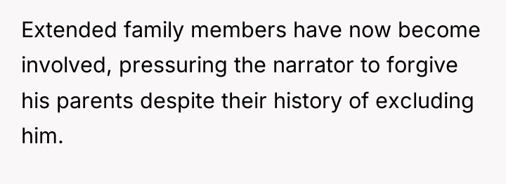 Extended family members have now become involved, pressuring the narrator...