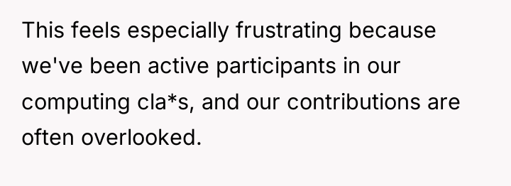 This feels especially frustrating because we've been active participants in...