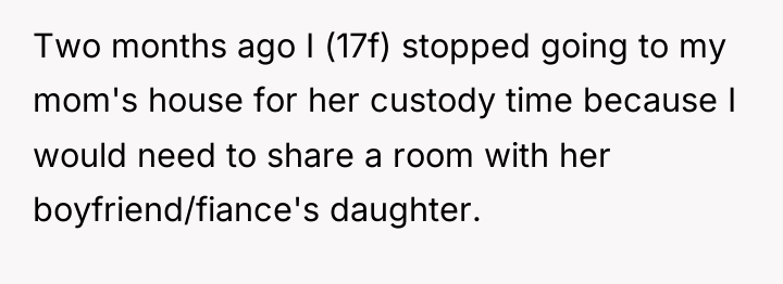 Two months ago I (17f) stopped going to my mom's...