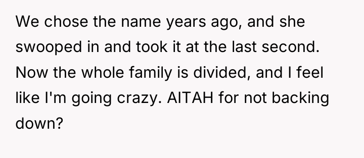 We chose the name years ago, and she swooped in...