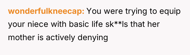 wonderfulkneecap You were trying to equip your niece with basic...