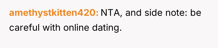 amethystkitten420 NTA, and side note: be careful with online dating.