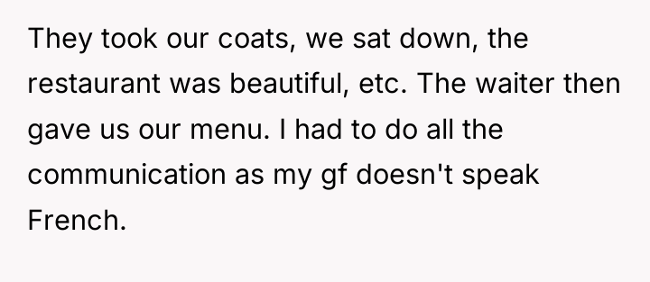 They took our coats, we sat down, the restaurant was...