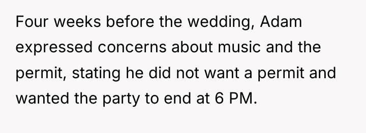 Four weeks before the wedding, Adam expressed concerns about music...