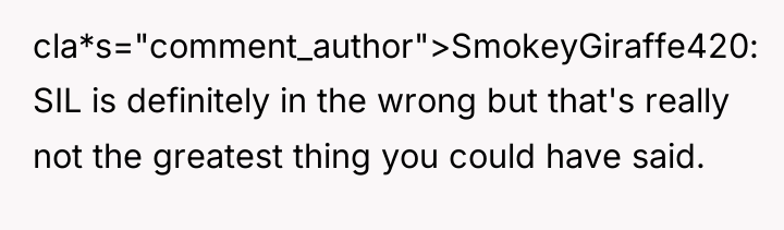 cla*s="comment_author">SmokeyGiraffe420: SIL is definitely in the wrong but that's really...
