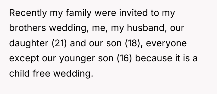 Recently my family were invited to my brothers wedding, me,...