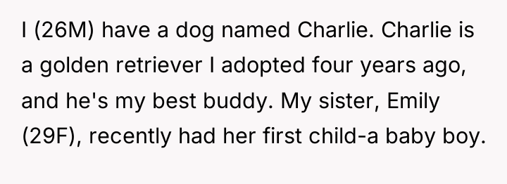 I (26M) have a dog named Charlie. Charlie is a...