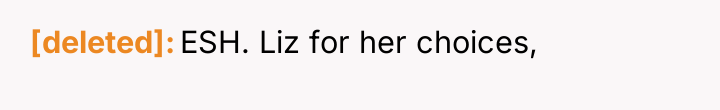 [deleted] ESH. Liz for her choices,