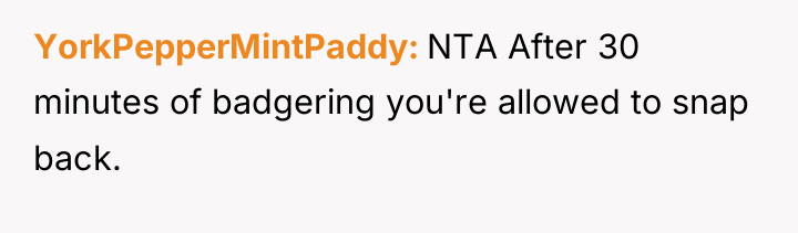 YorkPepperMintPaddy NTA After 30 minutes of badgering you're allowed to...