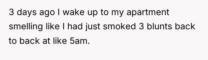 3 days ago I wake up to my apartment smelling...