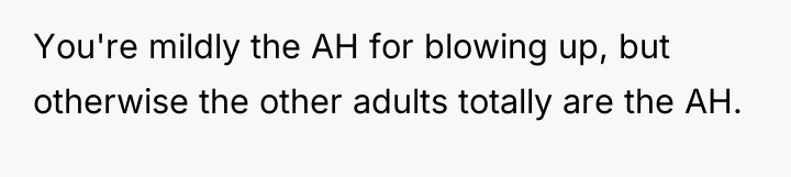 You're mildly the AH for blowing up, but otherwise the...