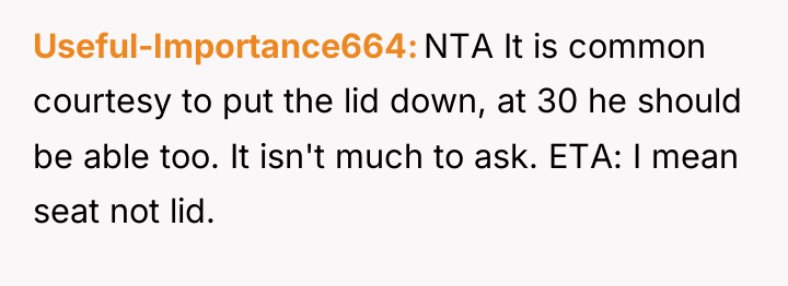 Useful-Importance664 NTA It is common courtesy to put the lid...