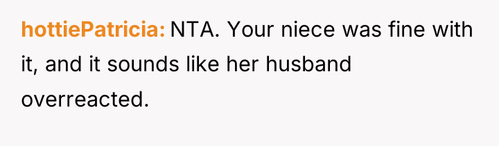 hottiePatricia NTA. Your niece was fine with it, and it...