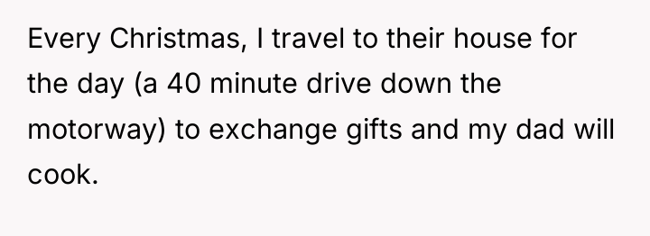 Every Christmas, I travel to their house for the day...