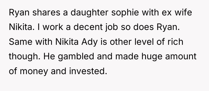 Ryan shares a daughter sophie with ex wife Nikita. I...