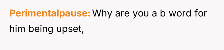 Perimentalpause Why are you a b word for him being...