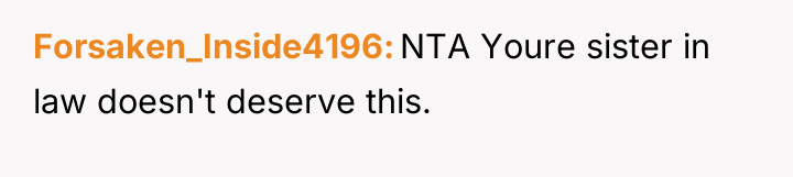 Forsaken_Inside4196 NTA Youre sister in law doesn't deserve this.