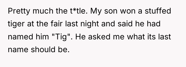 Pretty much the t*tle. My son won a stuffed tiger...