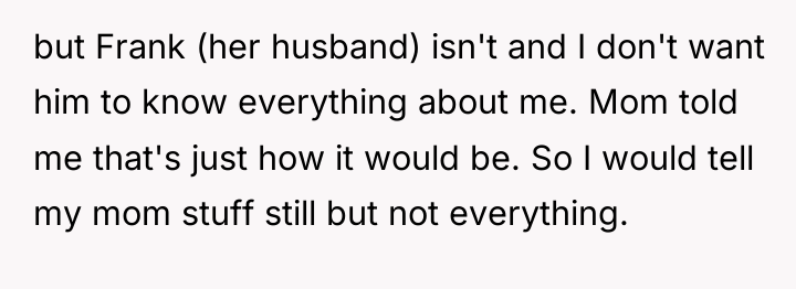 but Frank (her husband) isn't and I don't want him...