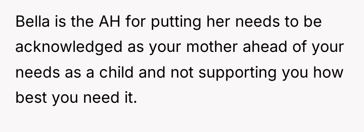 Bella is the AH for putting her needs to be...