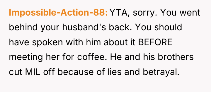 Impossible-Action-88 YTA, sorry. You went behind your husband's back. You...