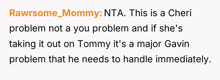 Rawrsome_Mommy NTA. This is a Cheri problem not a you...