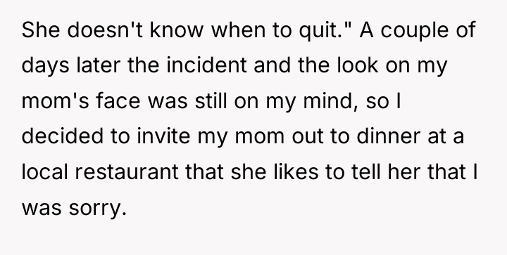 She doesn't know when to quit." A couple of days...