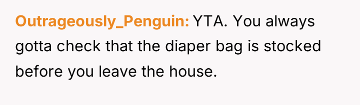 Outrageously_Penguin YTA. You always gotta check that the diaper bag...