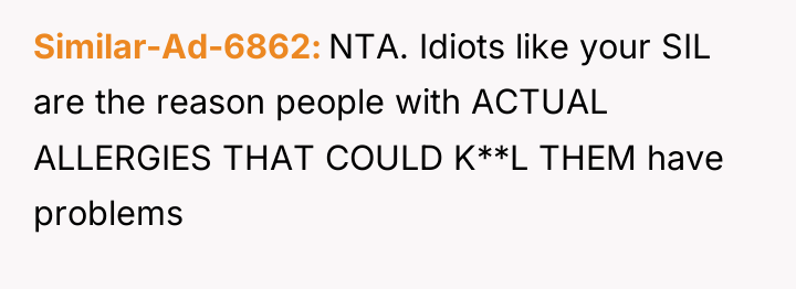 Similar-Ad-6862 NTA. Idiots like your SIL are the reason people...
