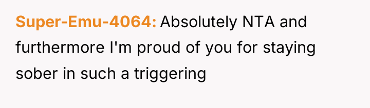 Super-Emu-4064 Absolutely NTA and furthermore I'm proud of you for...