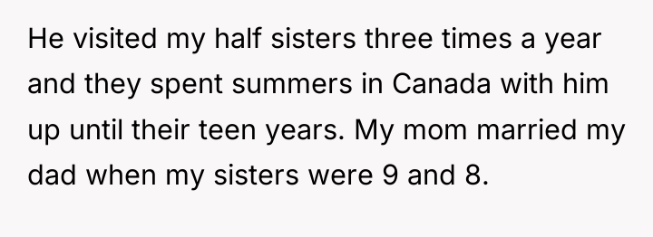 He visited my half sisters three times a year and...