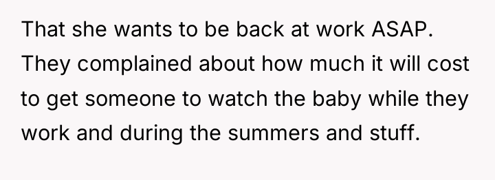 That she wants to be back at work ASAP. They...