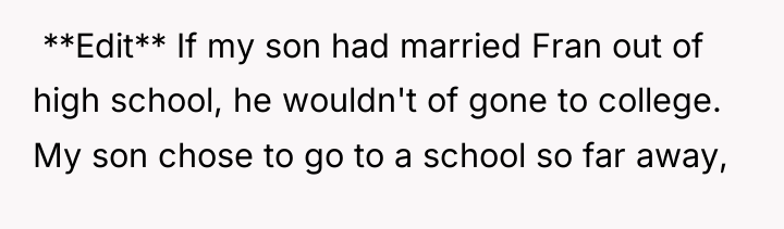 ​ **Edit** If my son had married Fran out of...