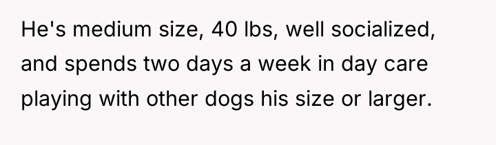 He's medium size, 40 lbs, well socialized, and spends two...