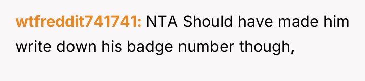 wtfreddit741741 NTA Should have made him write down his badge...