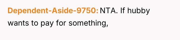 Dependent-Aside-9750 NTA. If hubby wants to pay for something,