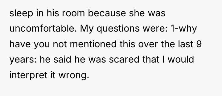 sleep in his room because she was uncomfortable. My questions...