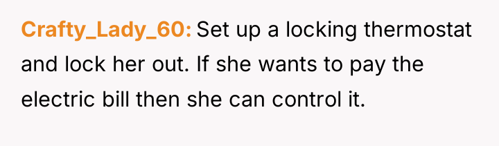 Crafty_Lady_60 Set up a locking thermostat and lock her out....