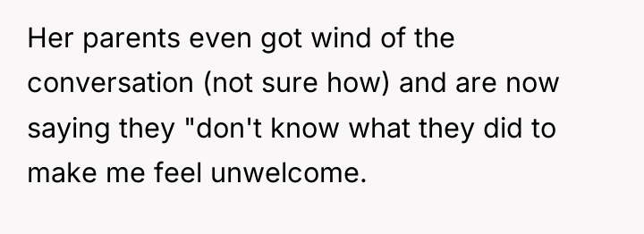 Her parents even got wind of the conversation (not sure...