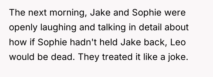 The next morning, Jake and Sophie were openly laughing and...