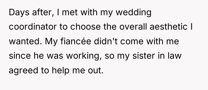 Days after, I met with my wedding coordinator to choose...