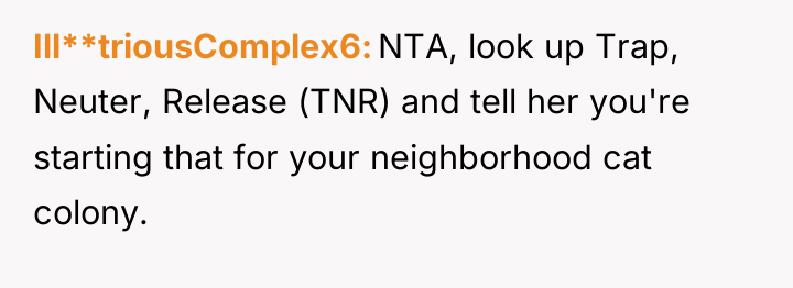 Ill**triousComplex6 NTA, look up Trap, Neuter, Release (TNR) and tell...
