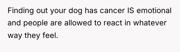 Finding out your dog has cancer IS emotional and people...