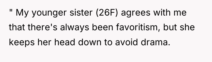 " My younger sister (26F) agrees with me that there's...