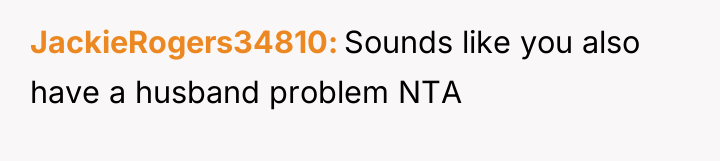 JackieRogers34810 Sounds like you also have a husband problem NTA