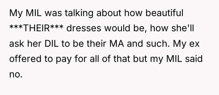 My MIL was talking about how beautiful ***THEIR*** dresses would...