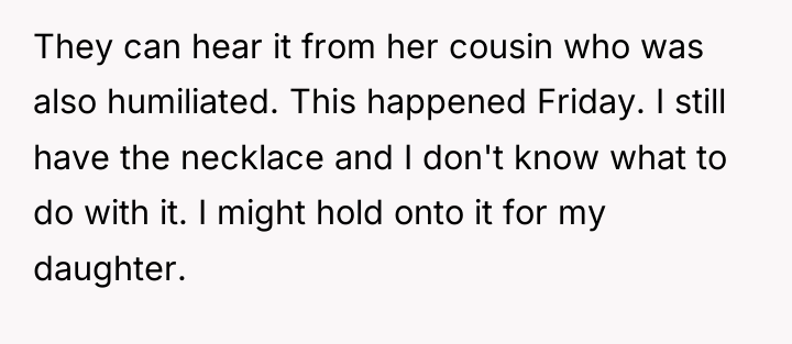They can hear it from her cousin who was also...