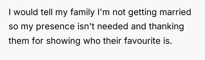 I would tell my family I'm not getting married so...