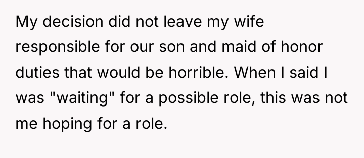 My decision did not leave my wife responsible for our...