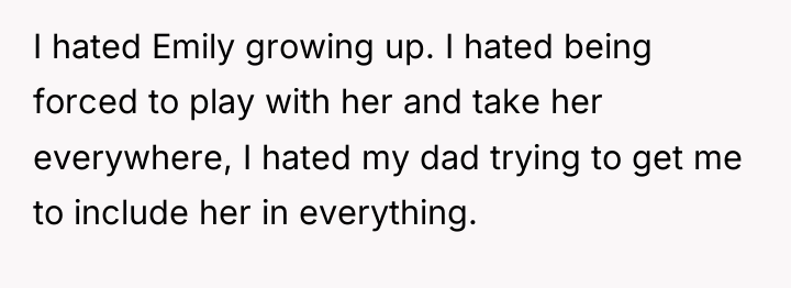 I hated Emily growing up. I hated being forced to...
